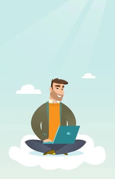 Caucasian man using cloud computing technologies. — Stock Vector