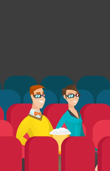 Caucasian couple watching 3D movie in the theatre. — Stock Vector