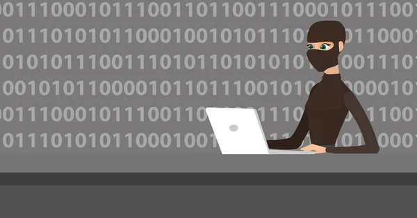 Hacker usando laptop para robar información . — Vector de stock