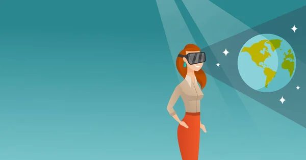 Mujer joven en auriculares vr conseguir en el espacio abierto . — Vector de stock