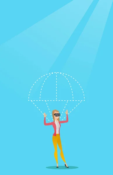 Jeune femme en vr casque volant avec parachute . — Image vectorielle