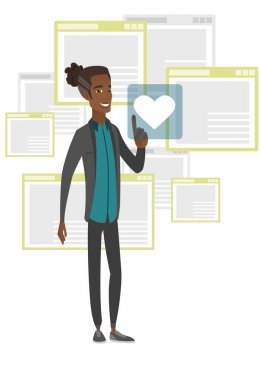 Afrika delikanlı kalp ile Web düğmesine basarak.