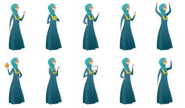 Müslüman iş kadın vektör çizimler ayarla.