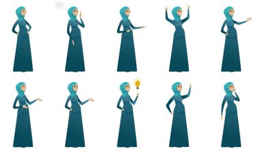 Müslüman hamile kadın vektör çizimler ayarla.