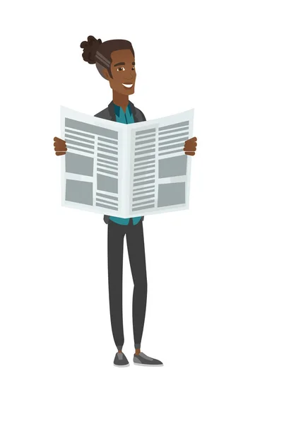 Αφρικανικός-Αμερικανός νεαρός ανάγνωση εφημερίδων. — Διανυσματικό Αρχείο