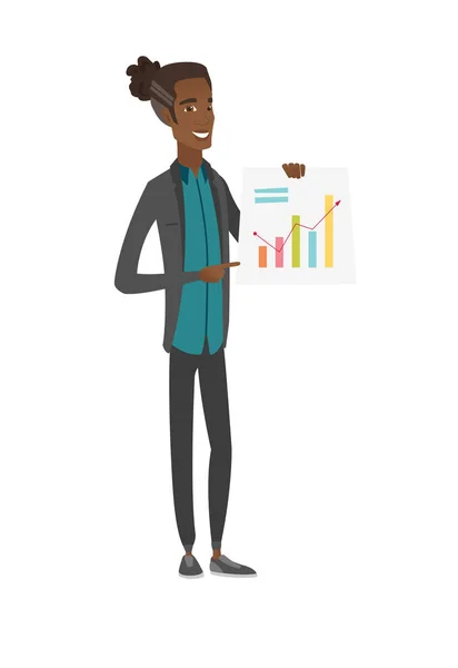 Jovem empresário africano mostrando quadro financeiro . — Vetor de Stock
