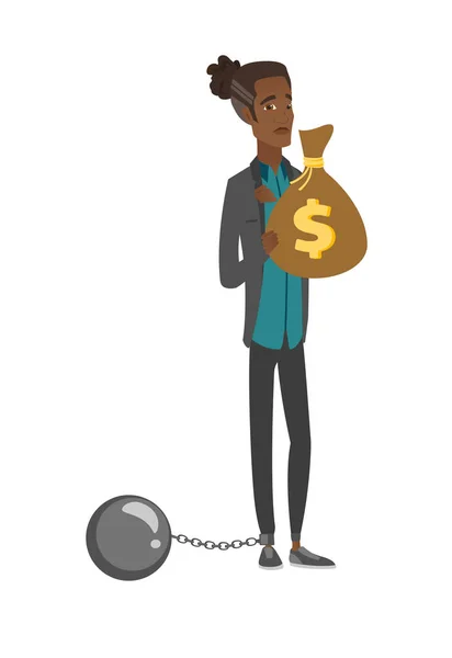 Jonge Afrikaanse zakenman met een zakhoogtepunt van belastingen. — Stockvector