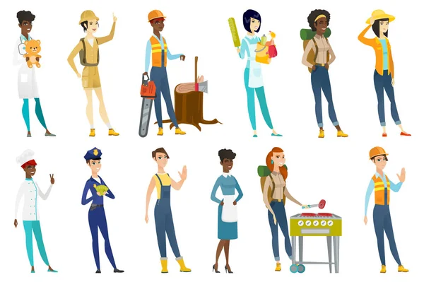 Professional women vector illustrations set. — Stock Vector