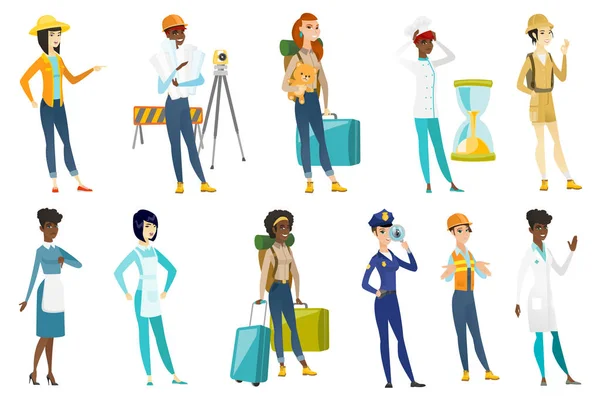 Professional women vector illustrations set. — Stock Vector