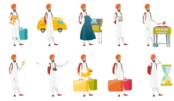 Muslim traveler vector illustrations set. — Stock Vector