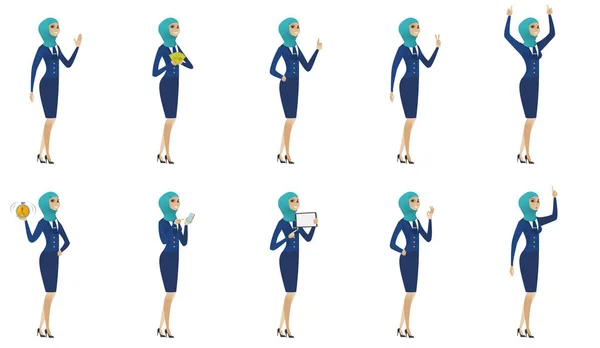 Young muslim stewardess vector ilustrasi ditetapkan . - Stok Vektor