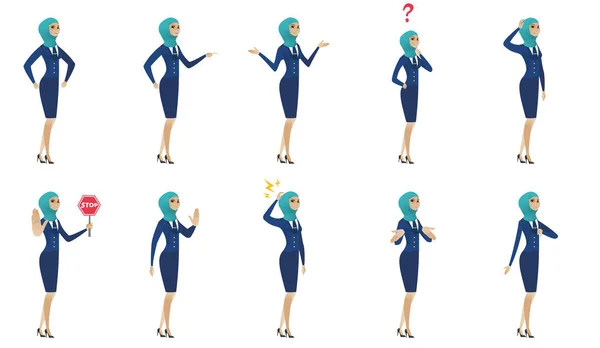 Young muslim stewardess vector ilustrasi ditetapkan . - Stok Vektor