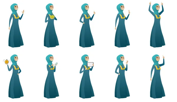 Moslim zakelijke vrouw vectorillustraties instellen. — Stockvector