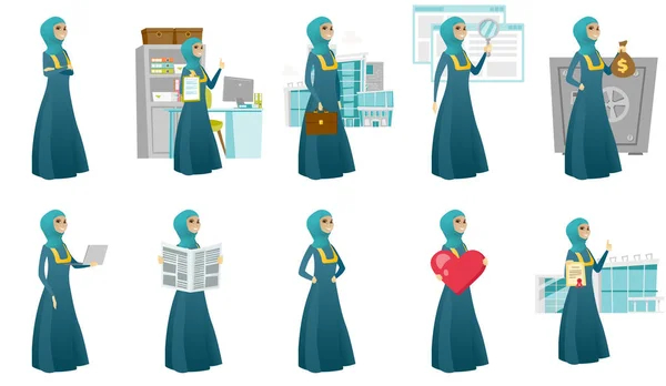 Ilustrasi vektor wanita bisnis Muslim ditetapkan . - Stok Vektor