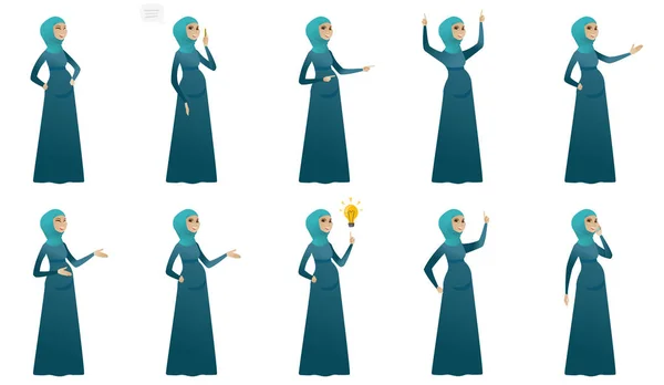 Muslim pregnant woman vector illustrations set. — Stock Vector