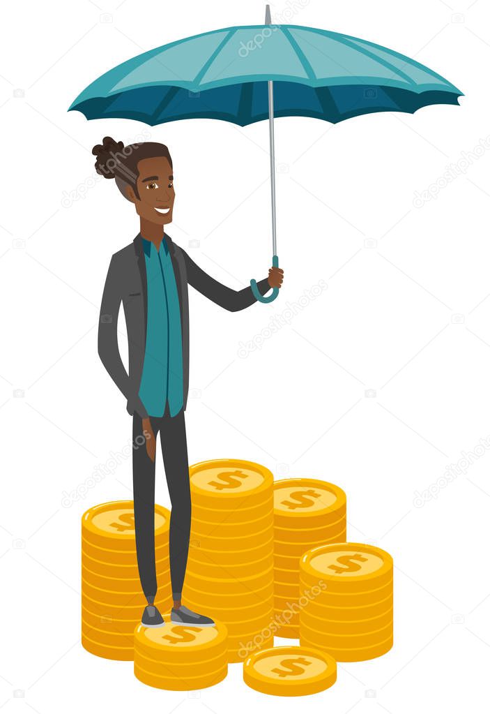 African business insurance agent with umbrella.