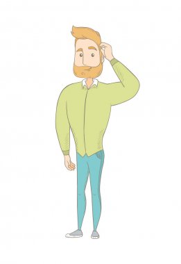 Genç Beyaz hippi adam başını tırmalamak.