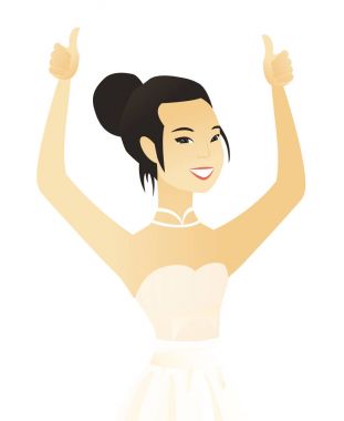 Genç Asyalı nişanlısı başparmak giving yukarıya.