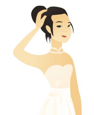 Genç Asyalı nişanlısı başını tırmalamak.