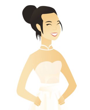 Genç Asyalı nişanlısı gülüyor.