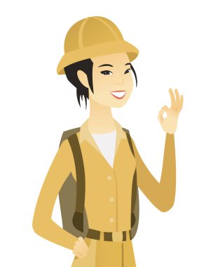 Ok işaret gösteren genç Asya seyahat.