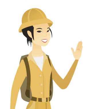 Elini sallayarak genç Asya seyahat.