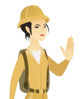 Stop el hareketi gösterilen genç Asya seyahat.