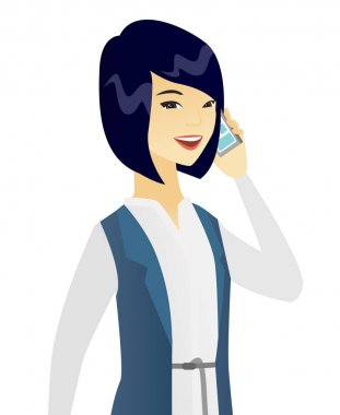 Bir cep telefonu üzerinde konuşurken Asya iş kadını.