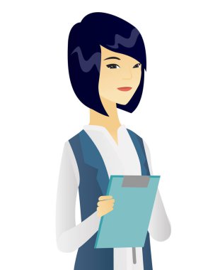 Asyalı kadın ofis çalışanı bir Pano holding.