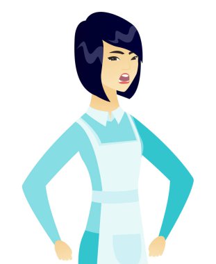 Genç Asyalı kızgın süpürge çığlık.