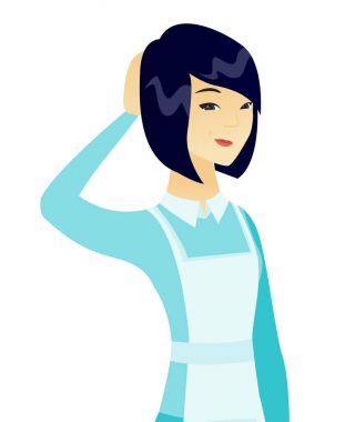 Genç Asyalı süpürge başını tırmalamak.