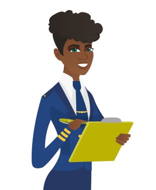 Pano belgelerle tutan genç hostes.