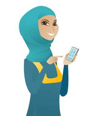 Cep telefonu tutan genç Müslüman iş kadın.