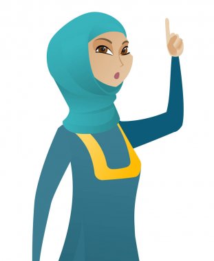 İş kadını açık ağız parmak işaret ile.