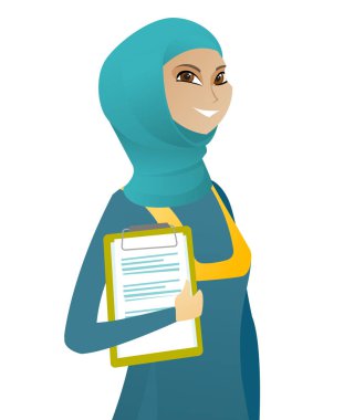 Pano belgelerle tutan iş kadın.