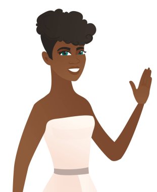 Elini sallayarak genç Afro-Amerikan gelin.