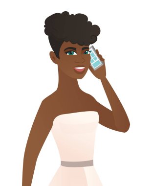 Bir cep telefonu üzerinde konuşurken genç Afrika nişanlısı.