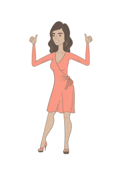 Jeune femme hispanique debout avec les bras levés . — Image vectorielle