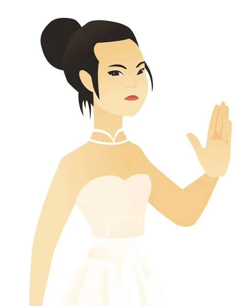 Fiatal ázsiai menyasszony mutatja a tenyér a kéz. — Stock Vector