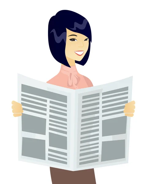 Genç Asya iş kadın gazete okuma. — Stok Vektör