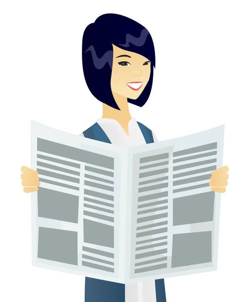 Dama młody azjatycki biznes czytanie gazety. — Wektor stockowy