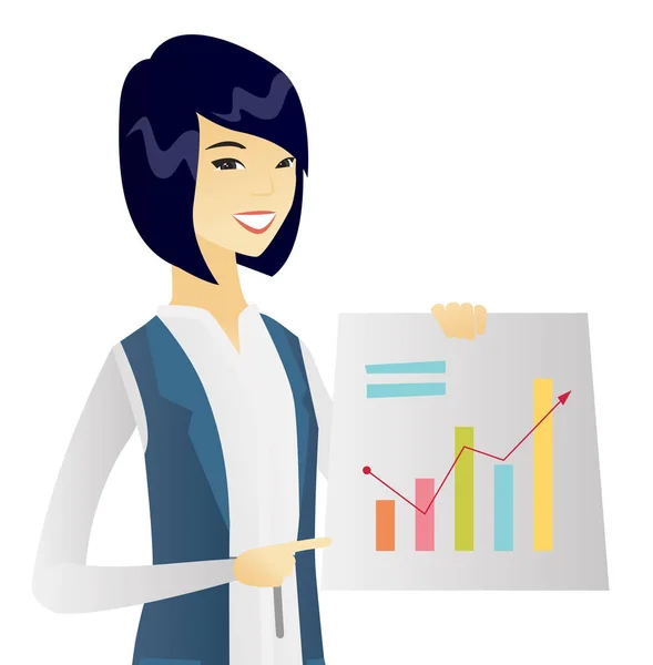 Jeune femme d'affaires asiatique montrant tableau financier — Image vectorielle