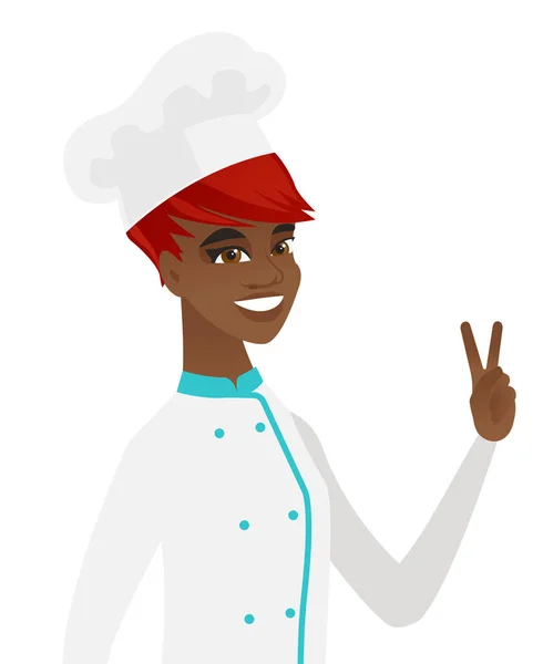 Cozinheiro chef afro-americano mostrando gesto de vitória —  Vetores de Stock