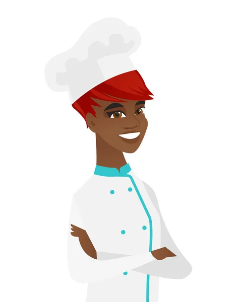 Afro-Amerikaanse vertrouwen chef-kok met gevouwen armen. — Stockvector