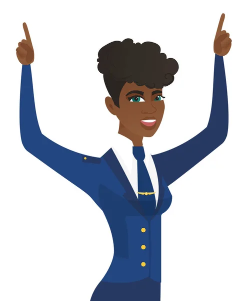 Afrikanische Stewardess mit erhobenen Armen. — Stockvektor