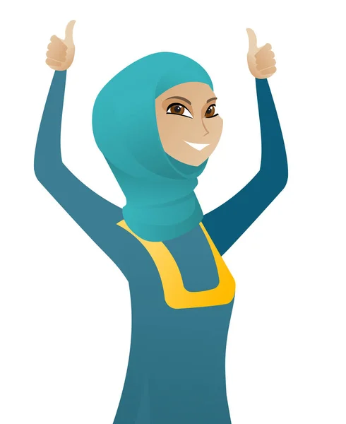 Мусульманська Ділова жінка, стоячи з підняв руки — стоковий вектор