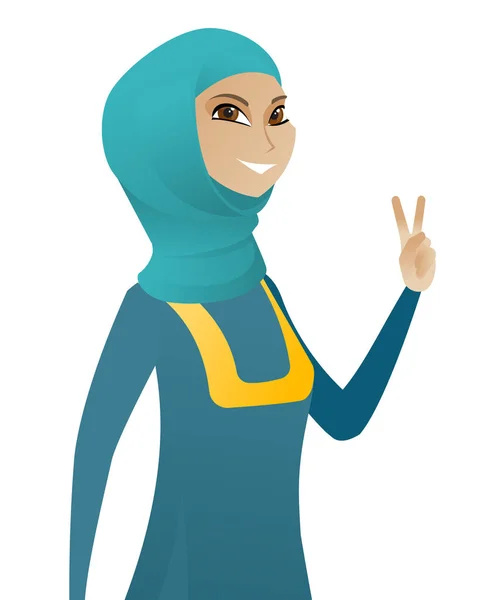 Молода мусульманська бізнес-леді показує жест перемоги — стоковий вектор