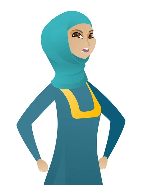 Young muslim angry business woman screaming. — Stock Vector