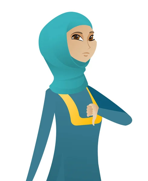Wanita bisnis muslim yang kecewa dengan jempol ke bawah - Stok Vektor