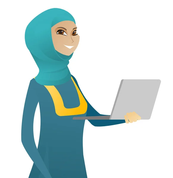 Wanita bisnis muslim muda menggunakan laptop . - Stok Vektor